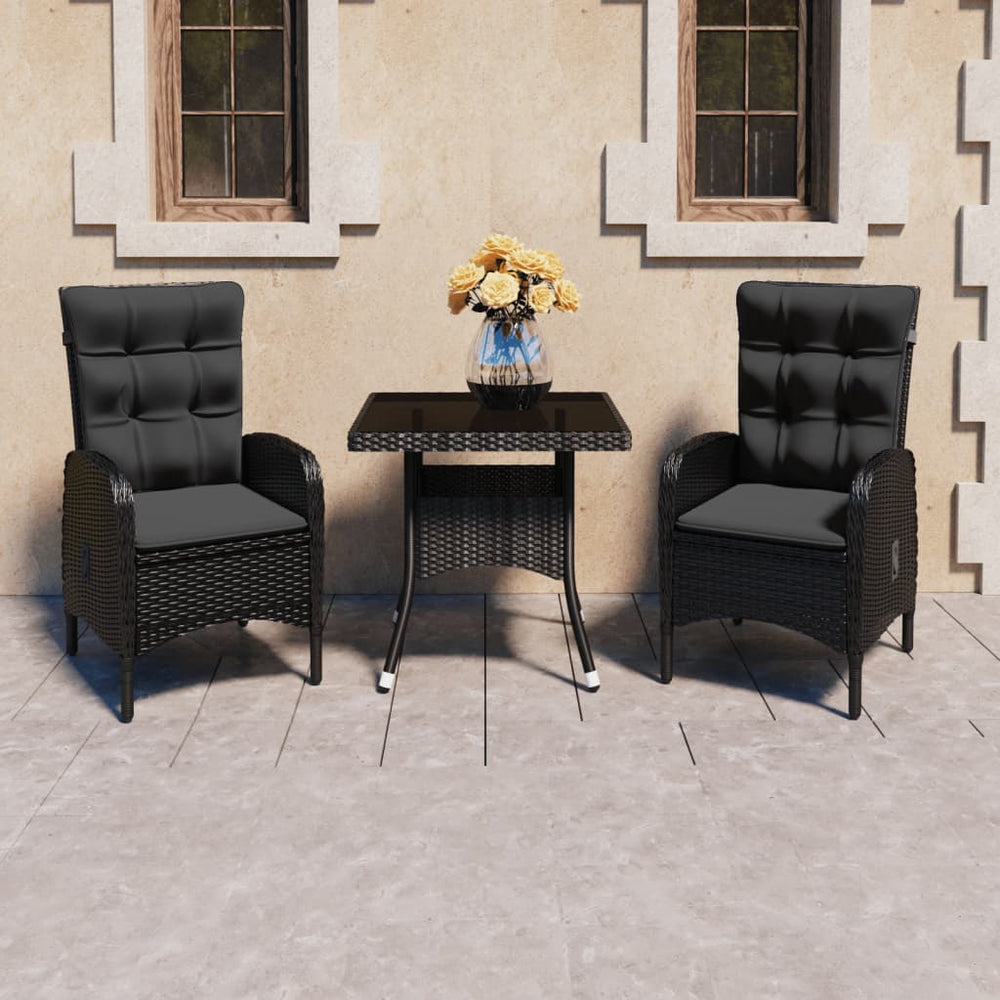 vidaXL Ensemble de salle à manger de jardin 3 pcs en résine tressée et verre Noir