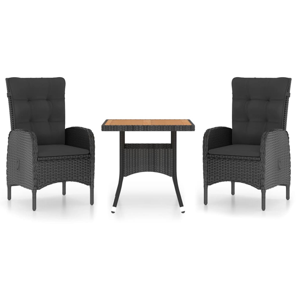 vidaXL Ensemble repas de jardin 3 pcs en résine tressée et bois d'acacia Noir