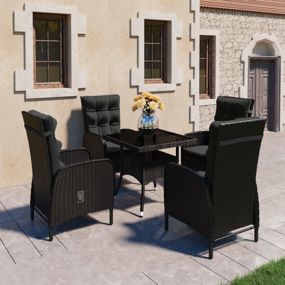 vidaXL Salon de jardin 5 pcs en résine tressée et verre Noir