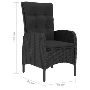 5-tlg. Garten-Essgruppe Poly Rattan und Akazienholz Schwarz