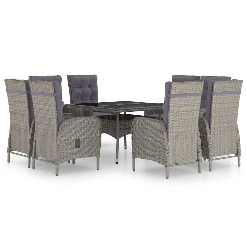vidaXL Salon de jardin 9 pcs Résine tressée et verre Gris