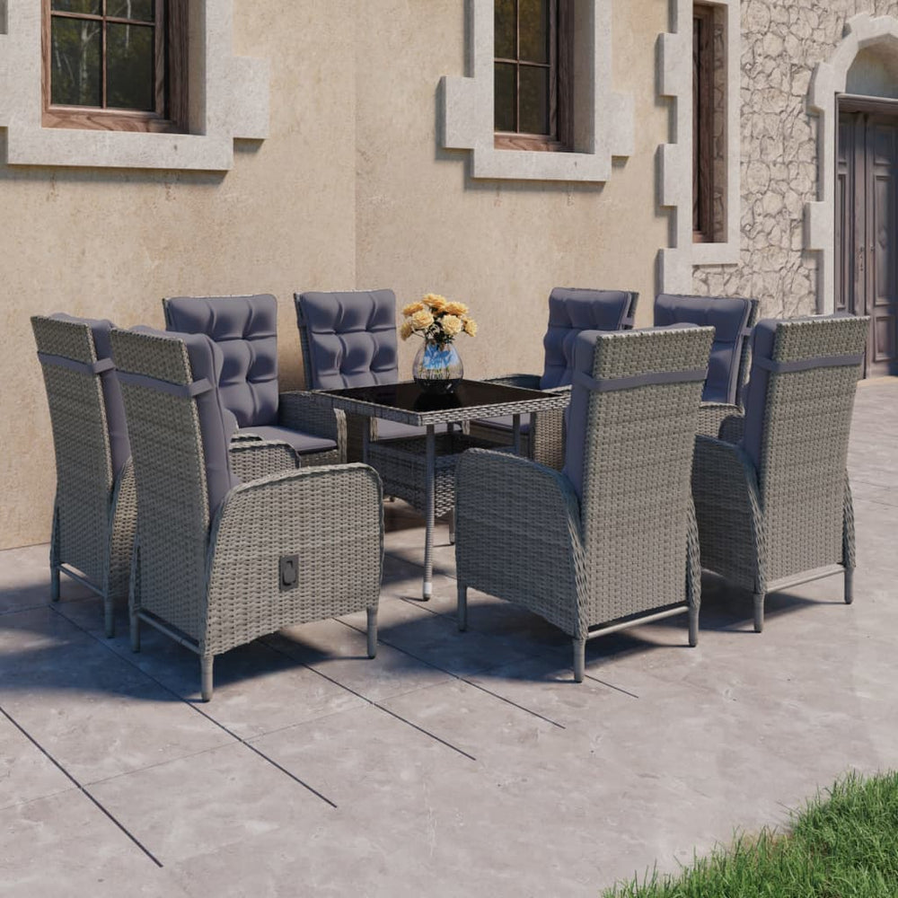 vidaXL Salon de jardin 9 pcs Résine tressée et verre Gris