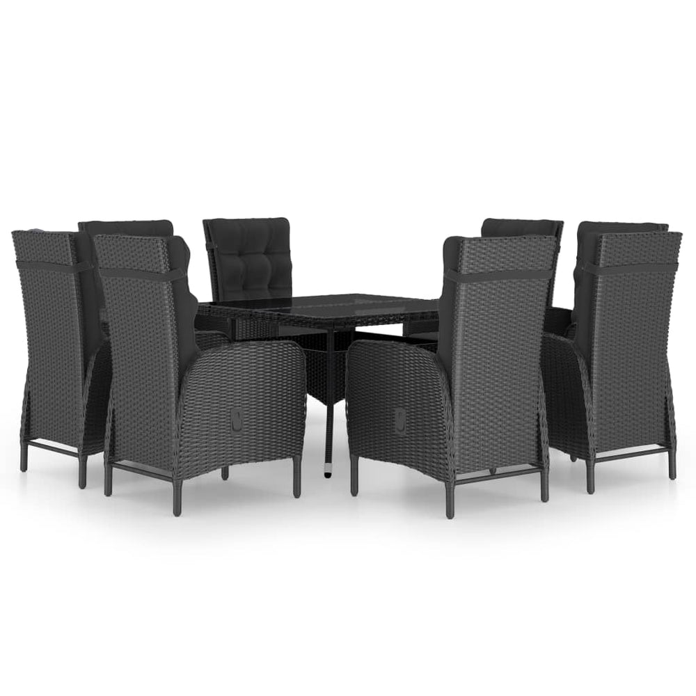 vidaXL Salon de jardin à dîner 9 pcs Résine tressée et verre Noir