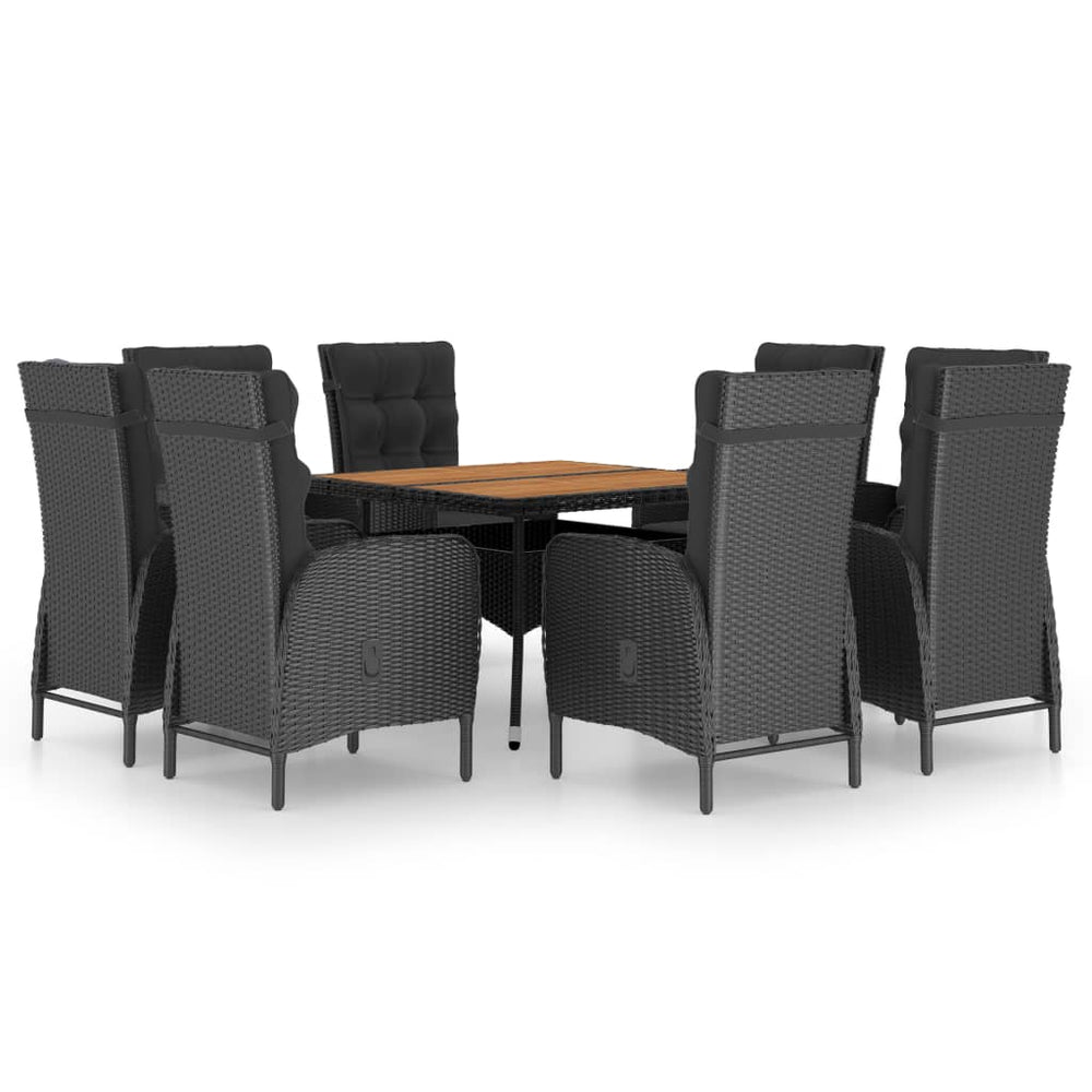 vidaXL Ensemble de salle à manger de jardin 9 pièces en résine tressée et bois d'acacia Noir