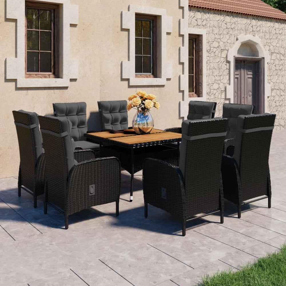 vidaXL Ensemble de salle à manger de jardin 9 pièces en résine tressée et bois d'acacia Noir
