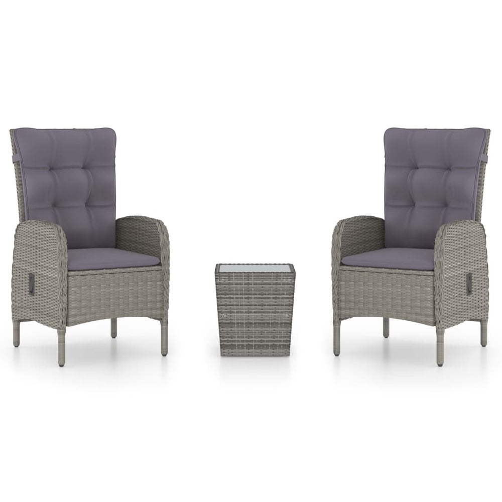 vidaXL Set de bistro 3 pcs. en polyrotin et verre Gris