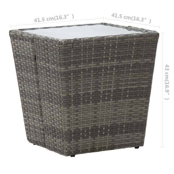 3-tlg. Bistro-Set Poly Rattan und Glas Grau