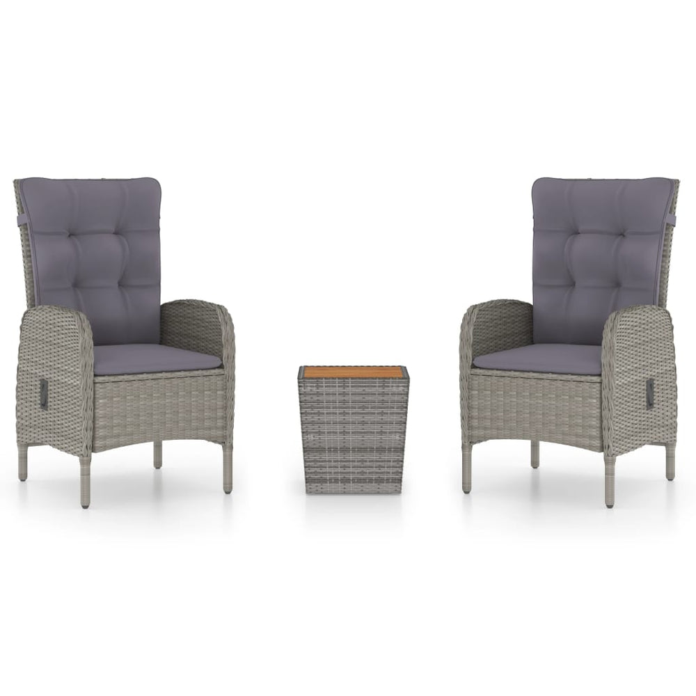 vidaXL Ensemble bistro 3 pcs en polyrotin et bois d'acacia gris