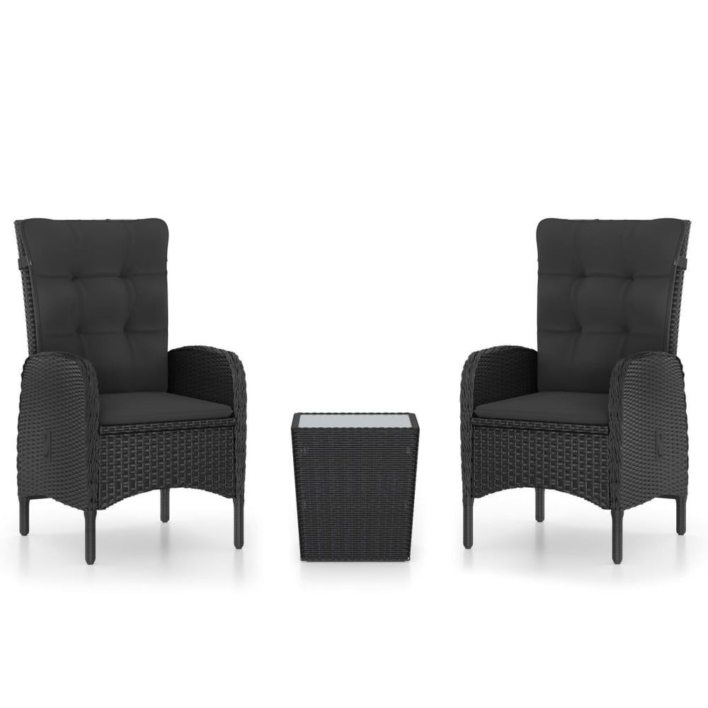 vidaXL Ensemble de bistrot 3 pièces en rotin synthétique et verre noir
