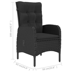 3-tlg. Bistro-Set Poly Rattan und Glas Schwarz
