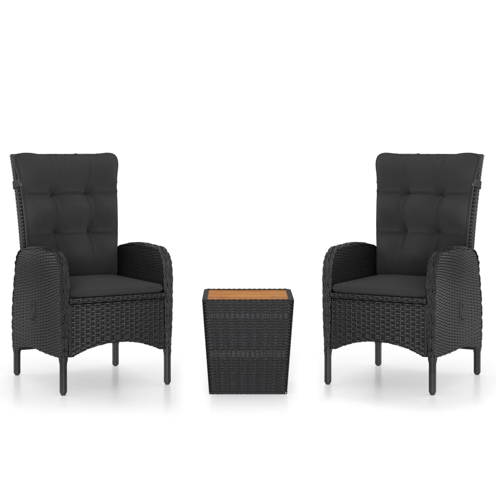 vidaXL Ensemble de bistrot 3 pièces en rotin synthétique et bois d'acacia Noir