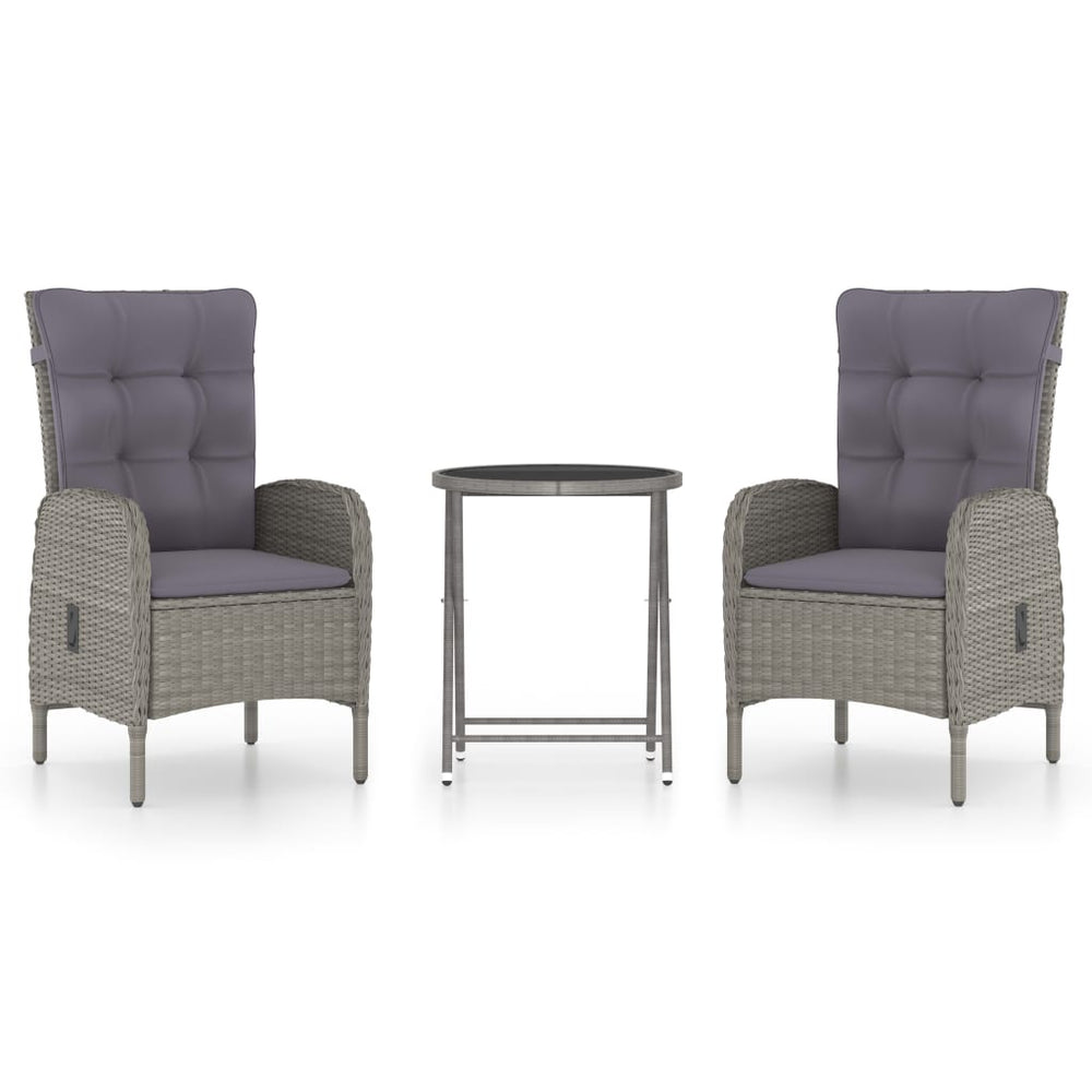 vidaXL Set de bistro 3 pcs. en polyrotin et verre Gris
