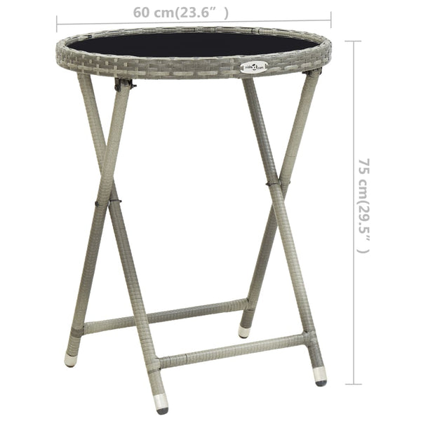 3-tlg. Bistro-Set Poly Rattan und Glas Grau