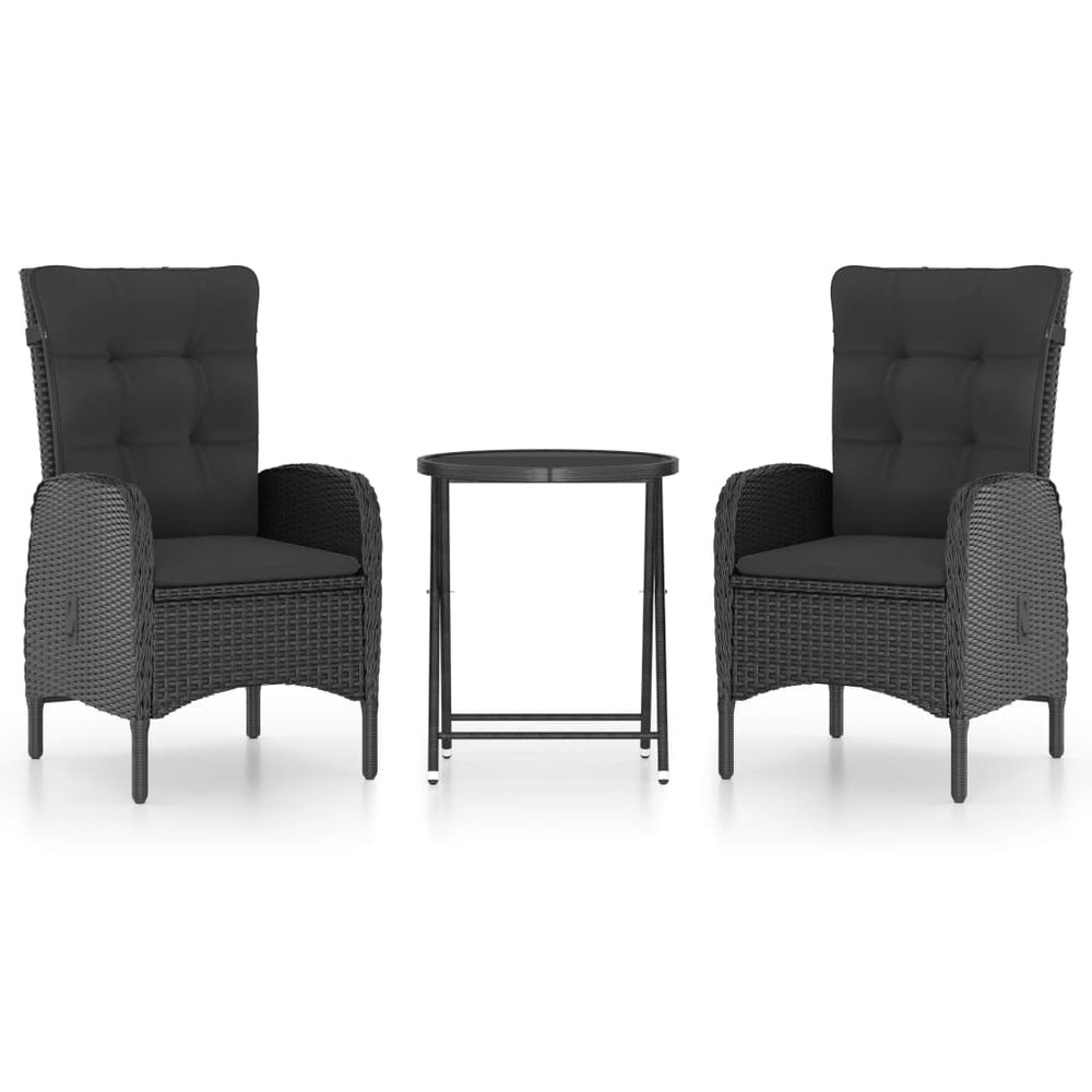 vidaXL Ensemble de bistrot 3 pièces en rotin synthétique et verre noir