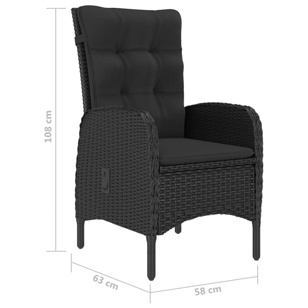 3-tlg. Bistro-Set Poly Rattan und Glas Schwarz