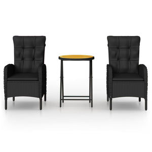 3-tlg. Bistro-Set Poly-Rattan und Akazienholz Schwarz