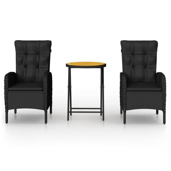 3-tlg. Bistro-Set Poly-Rattan und Akazienholz Schwarz