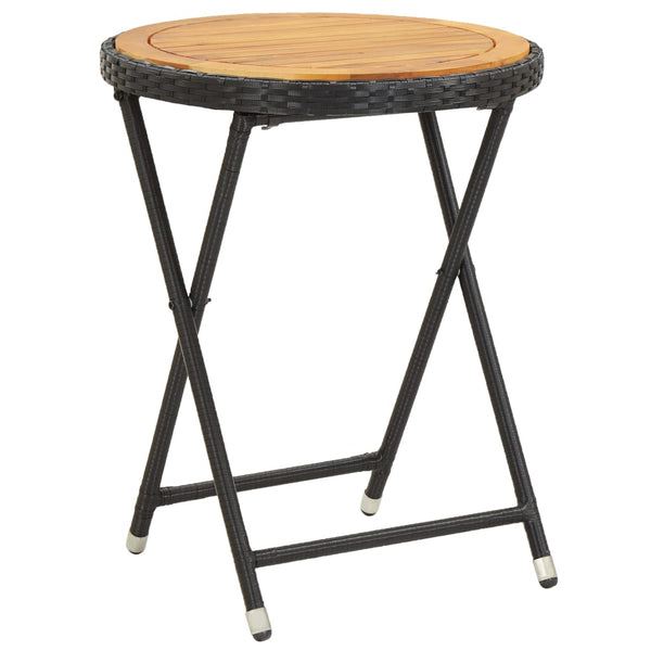 3-tlg. Bistro-Set Poly-Rattan und Akazienholz Schwarz