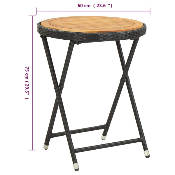 3-tlg. Bistro-Set Poly-Rattan und Akazienholz Schwarz