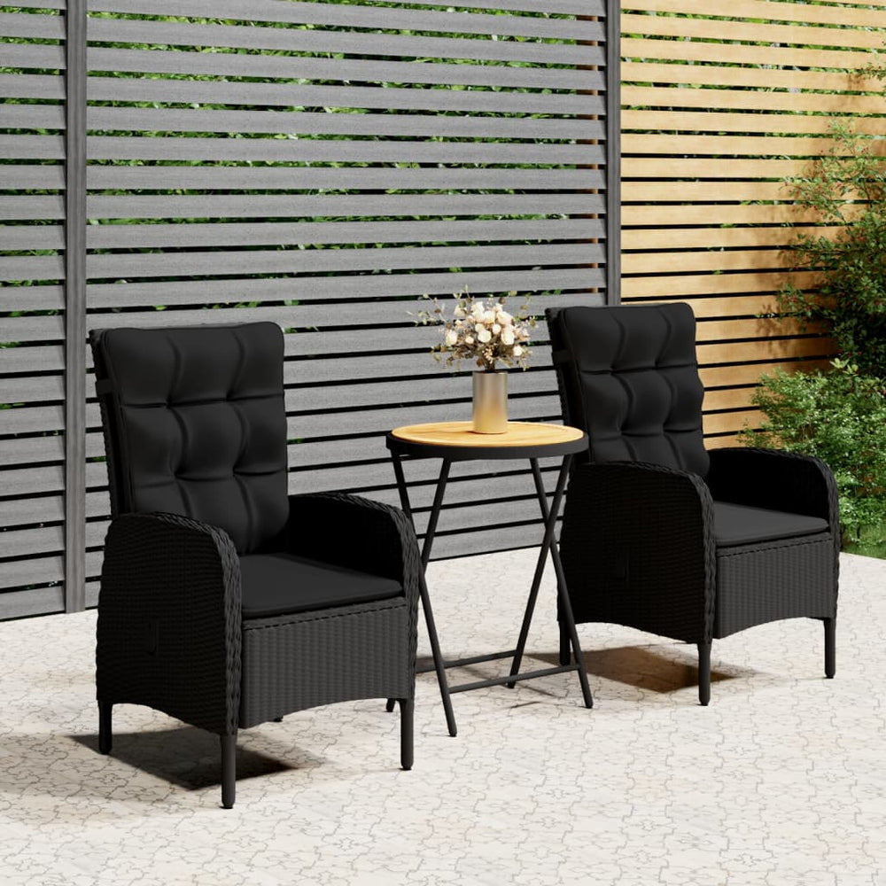 vidaXL Ensemble de bistrot 3 pièces en rotin synthétique et bois d'acacia Noir