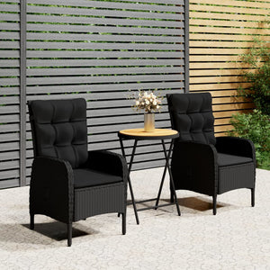 3-tlg. Bistro-Set Poly-Rattan und Akazienholz Schwarz