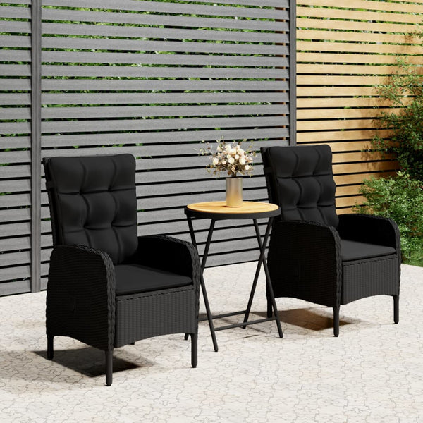 3-tlg. Bistro-Set Poly-Rattan und Akazienholz Schwarz