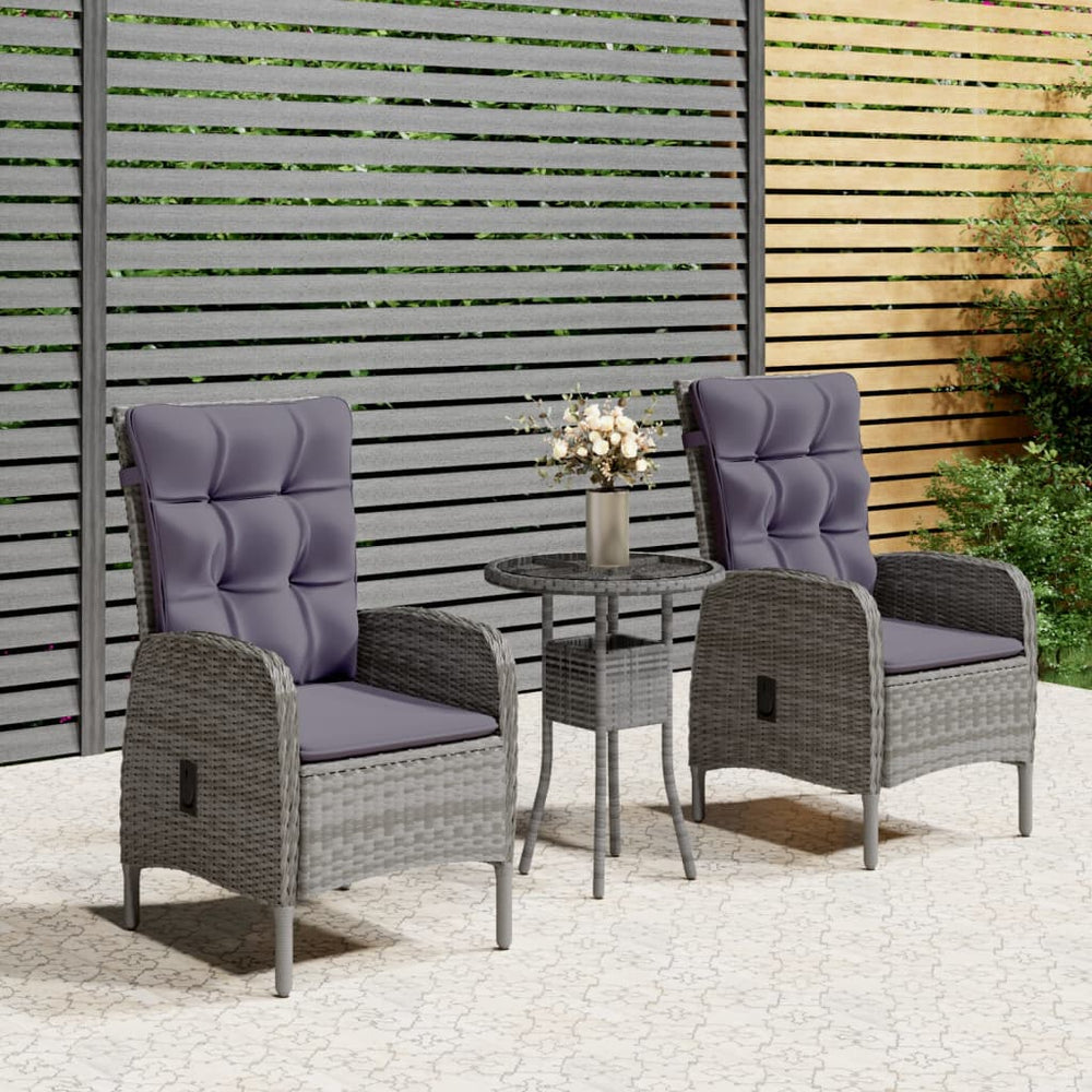 vidaXL Ensemble de bistro de jardin 3 pcs. résine tressée gris