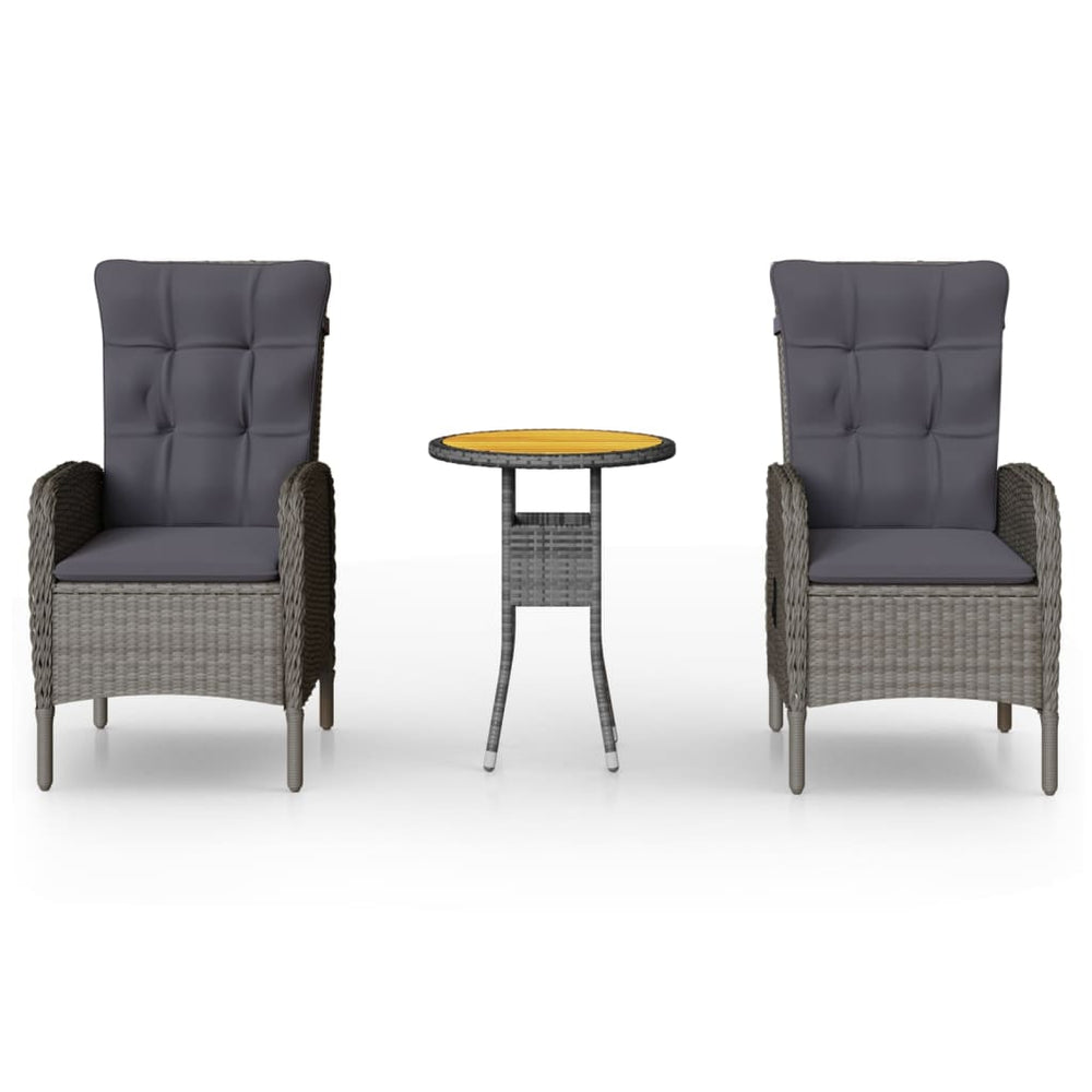 vidaXL Ensemble de bistro de jardin 3 pcs. résine tressée gris