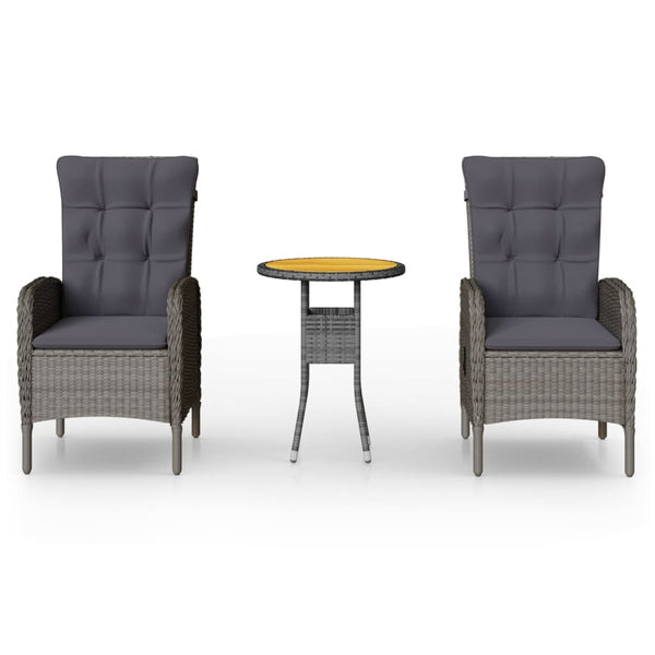 3-tlg. Garten-Bistro-Set Poly Rattan Grau