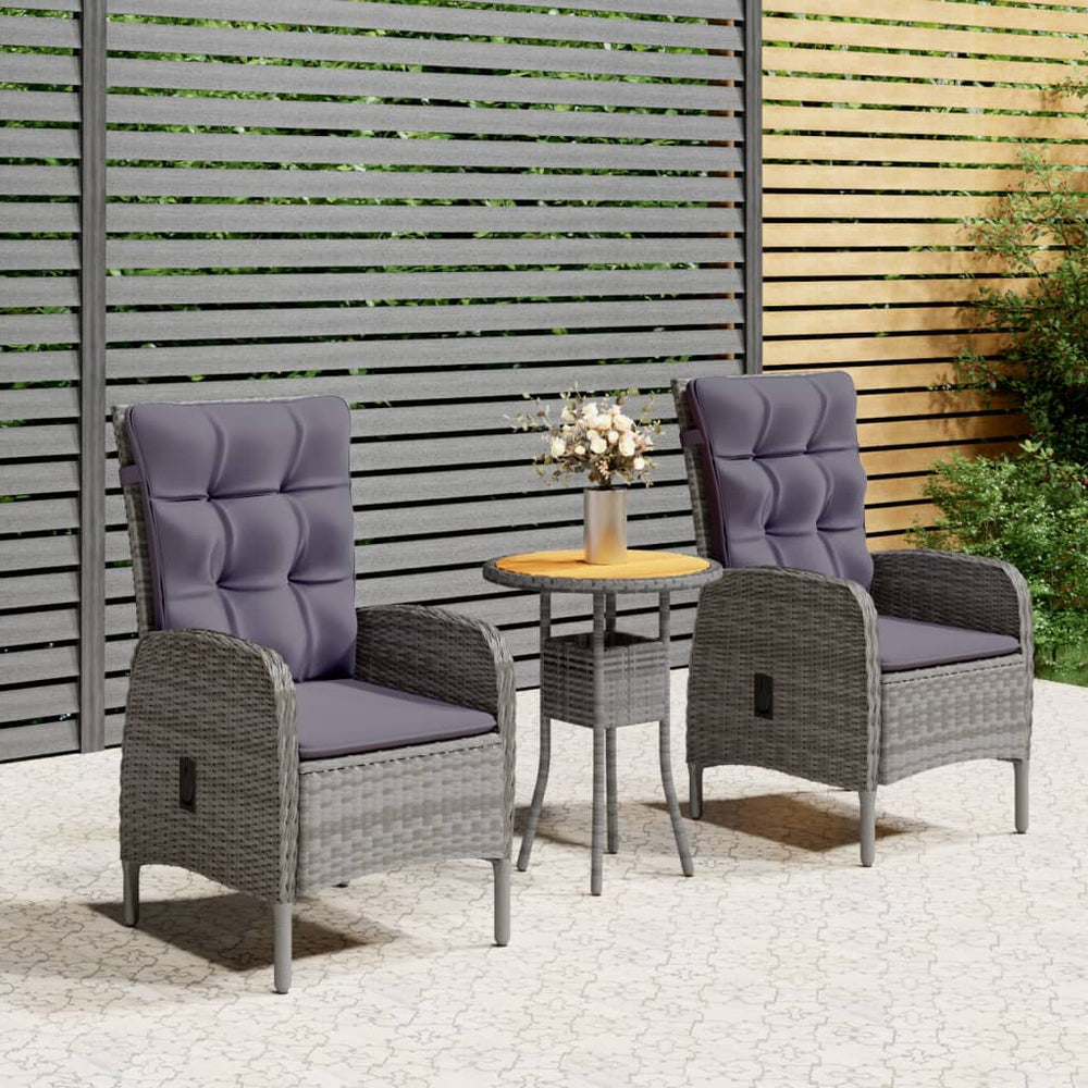 vidaXL Ensemble de bistro de jardin 3 pcs. résine tressée gris