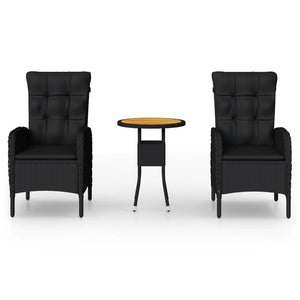 3-tlg. Garten-Bistro-Set Poly Rattan Schwarz