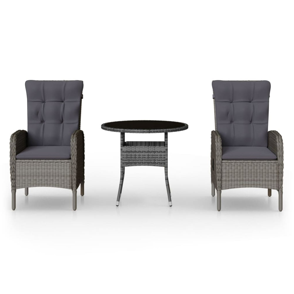 vidaXL Ensemble de bistro de jardin 3 pcs. résine tressée gris