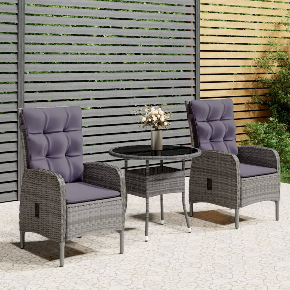 vidaXL Ensemble de bistro de jardin 3 pcs. résine tressée gris