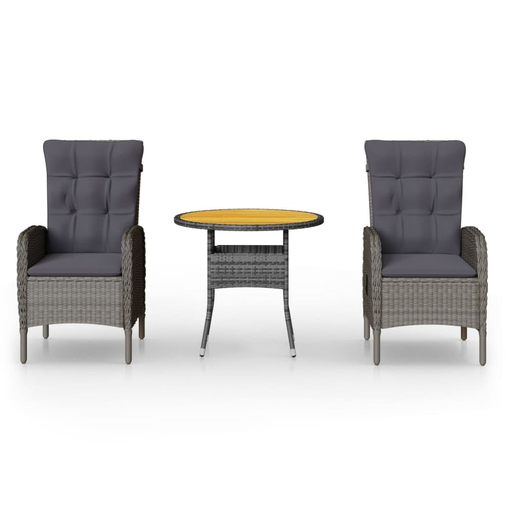 vidaXL Ensemble de bistro de jardin 3 pcs. résine tressée gris