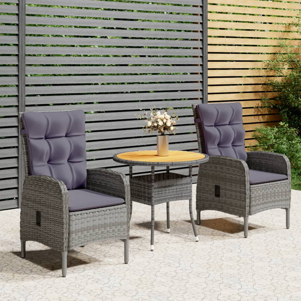 vidaXL Ensemble de bistro de jardin 3 pcs. résine tressée gris