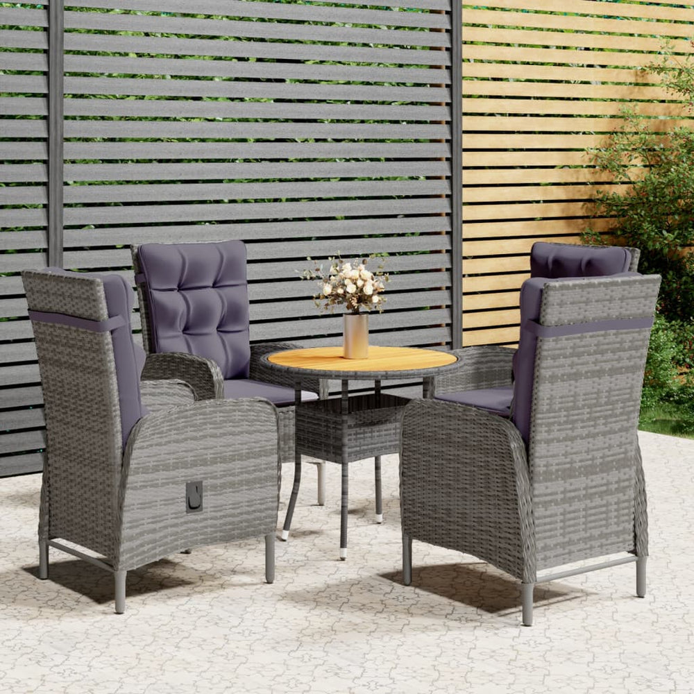 vidaXL Ensemble bistrot de jardin 5 pcs Résine tressée Gris