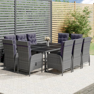 11-tlg. Garten-Essgruppe Poly Rattan Grau