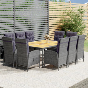 11-tlg. Garten-Essgruppe Poly Rattan Grau