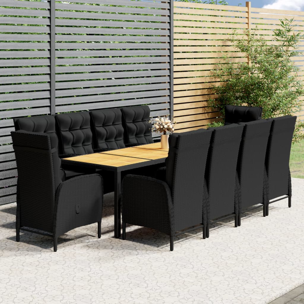 11-tlg. Garten-Essgruppe Poly Rattan Schwarz