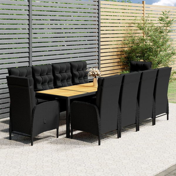 11-tlg. Garten-Essgruppe Poly Rattan Schwarz