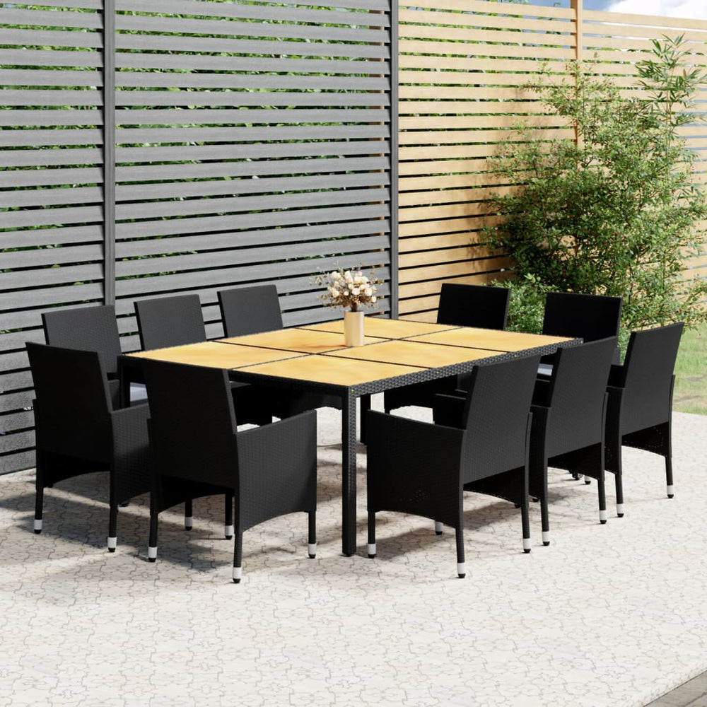 11-tlg. Garten-Essgruppe Poly Rattan Schwarz