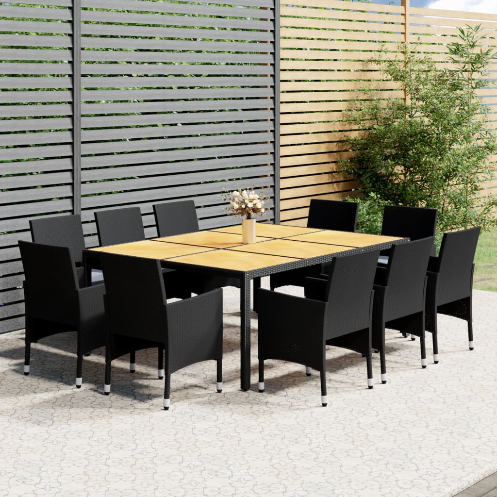 11-tlg. Garten-Essgruppe Poly Rattan Schwarz