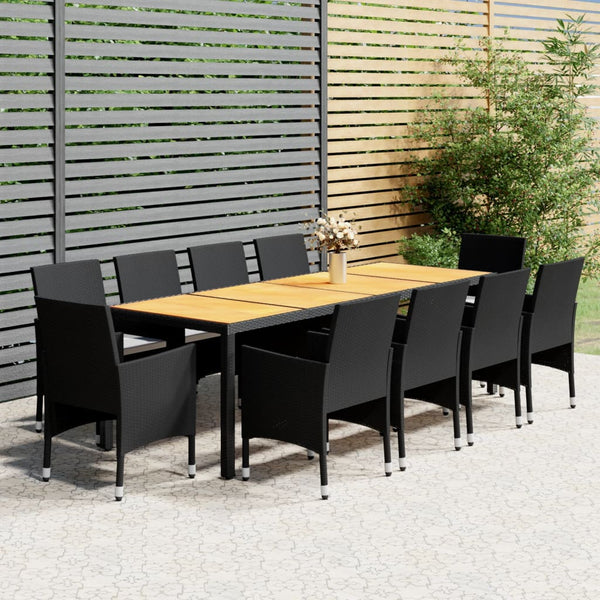 11-tlg. Garten-Essgruppe Poly Rattan Schwarz