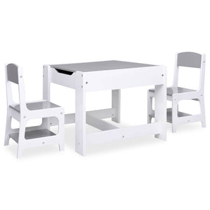 Kindertisch mit 2 Stühlen, Weiß MDF