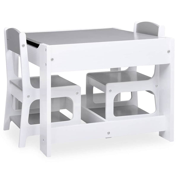 Kindertisch mit 2 Stühlen, Weiß MDF