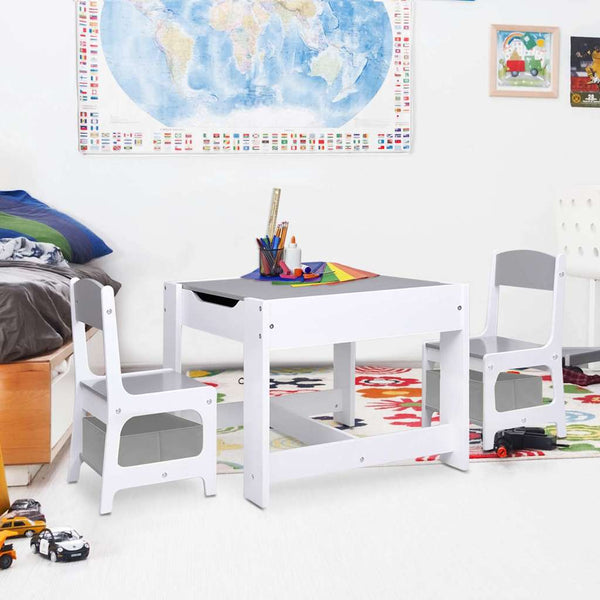 Kindertisch mit 2 Stühlen, Weiß MDF