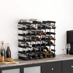 Weinregal für 42 Flaschen, Kiefer Massivholz, Schwarz