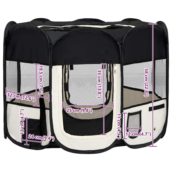 Faltbarer Welpenlaufstall mit Tragetasche Schwarz 90x90x58 cm