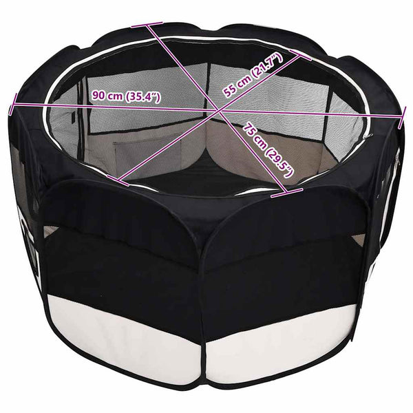 Faltbarer Welpenlaufstall mit Tragetasche Schwarz 90x90x58 cm
