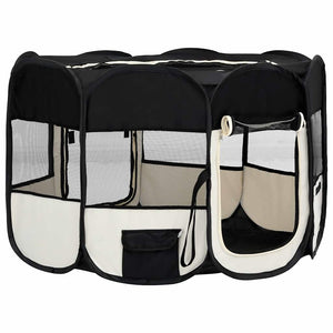 Faltbarer Welpenlaufstall mit Tragetasche Schwarz 110x110x58 cm